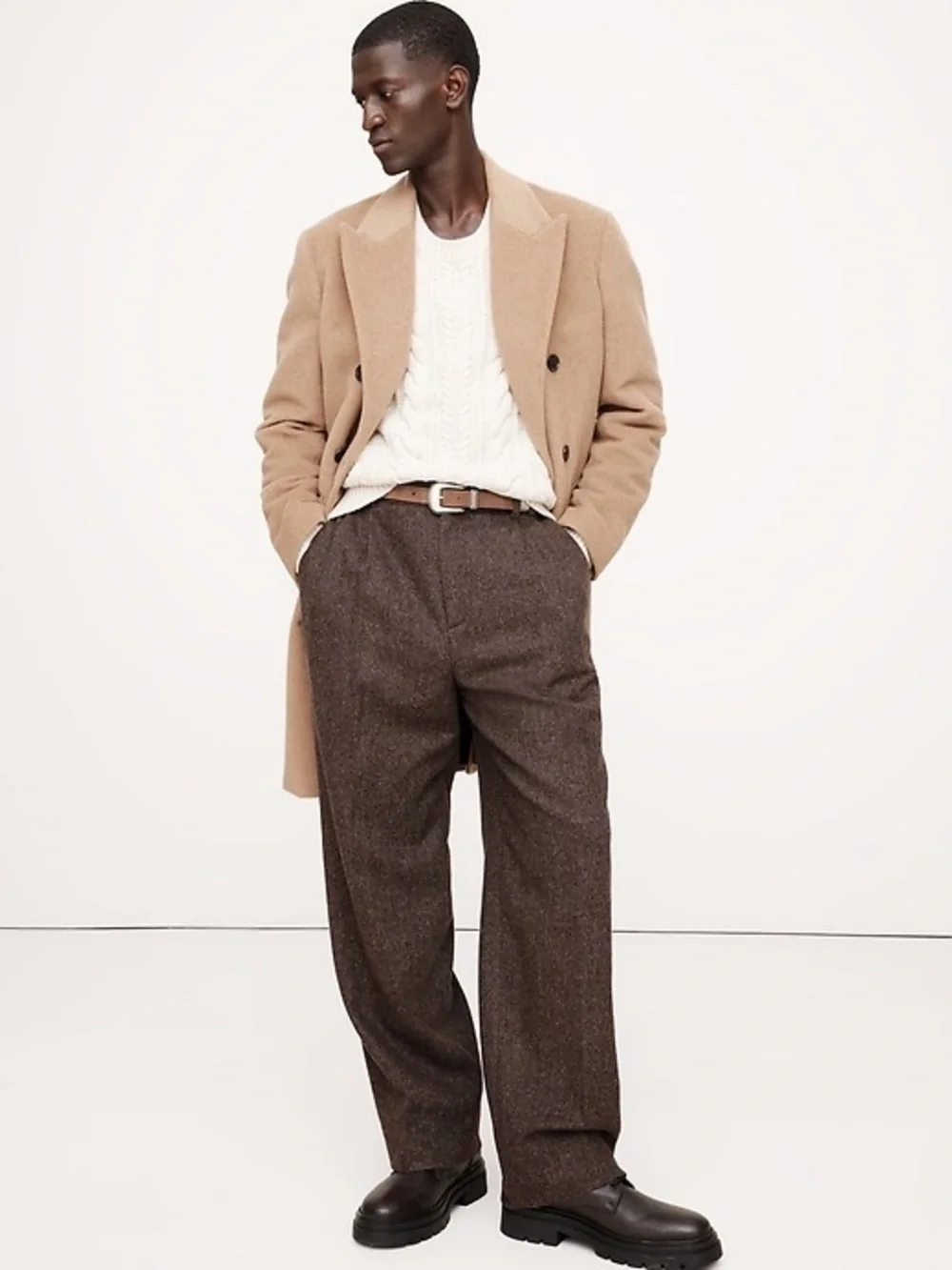 Banana Republic Mens 38 Signature Italian Herringbone Wide-Leg Pant Brown Balli